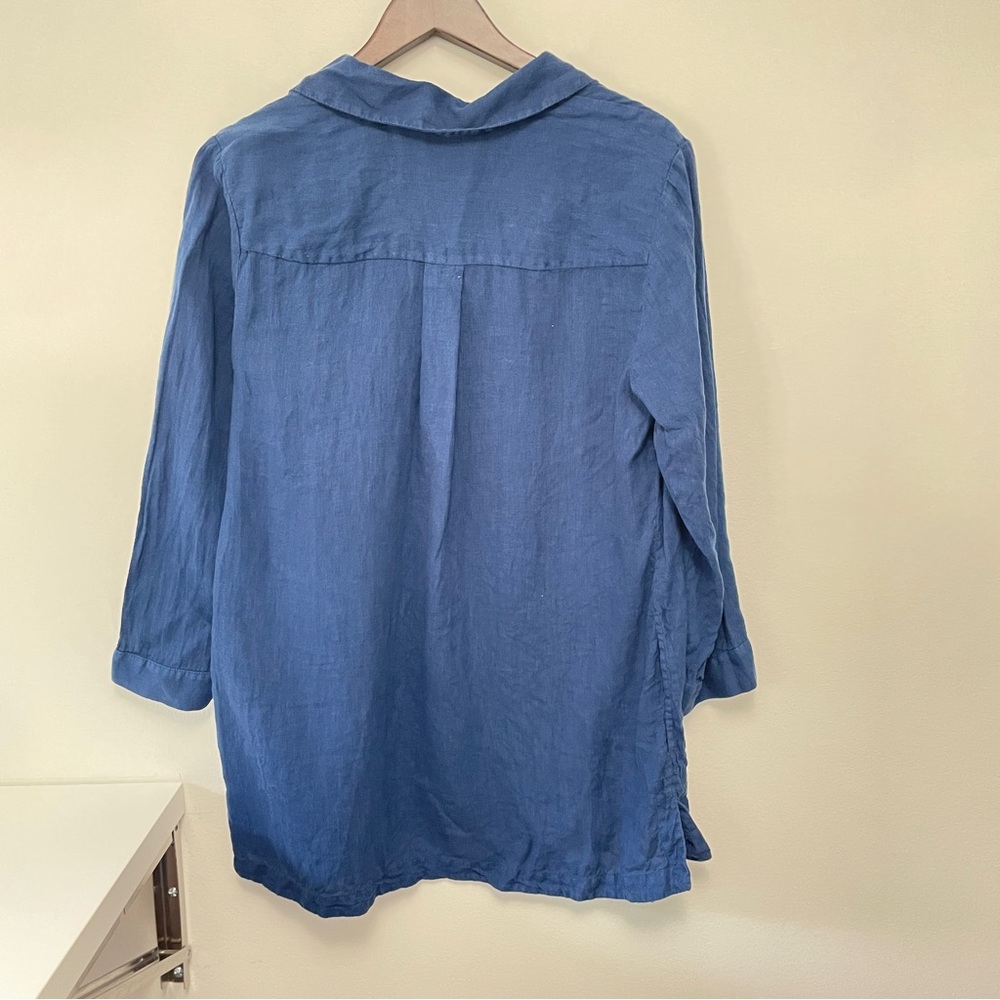 Chicos 100% Linen Shirt 2 12/14 Navy Blue Pullover Tunic Shirt Pockets - Picture 3 of 9